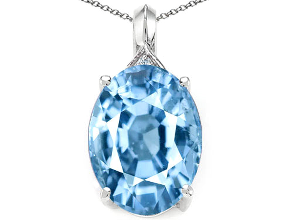 Tommaso Design Oval 12x10mm Simulated Aquamarine Pendant Necklace