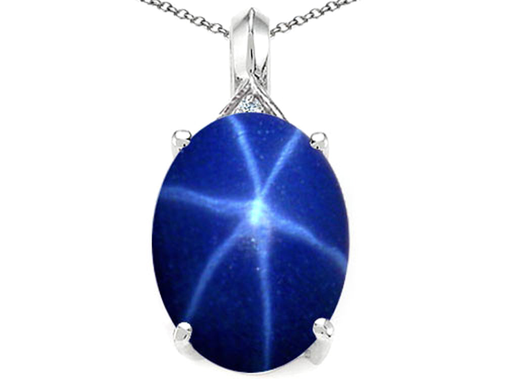 Tommaso Design Oval 12x10mm Created Star Sapphire and Diamond Pendant Necklace