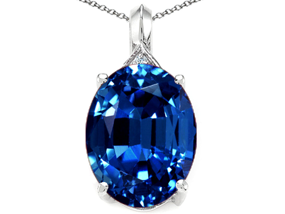 Tommaso Design Oval 12x10mm Created Blue Sapphire Pendant Necklace