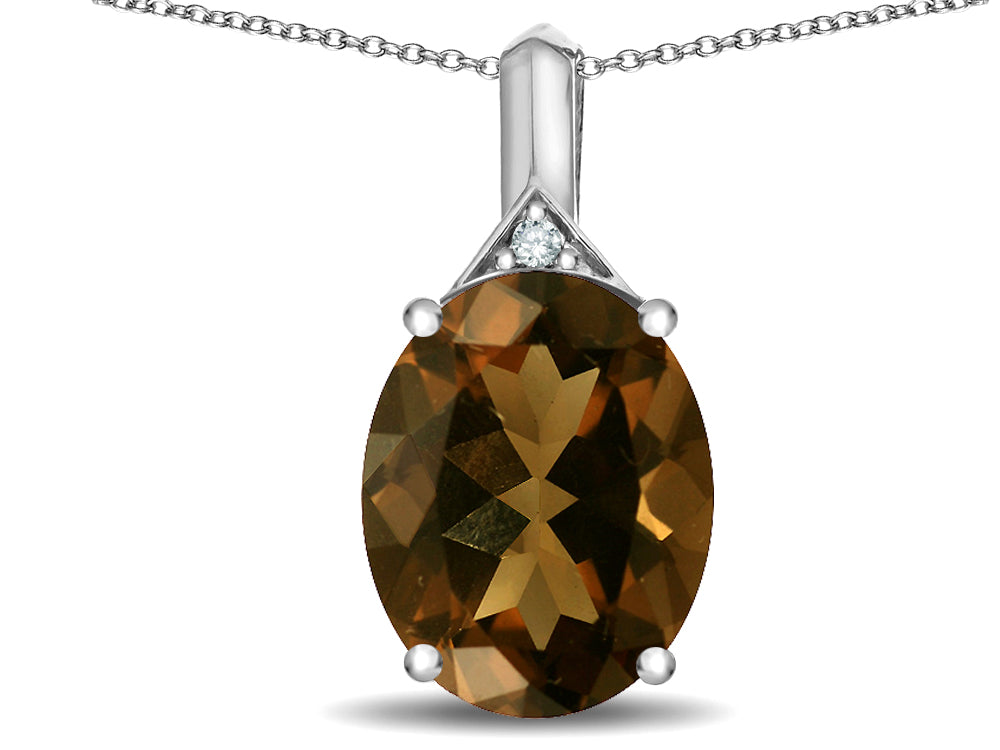 Tommaso Design Oval 12x10mm Genuine Smoky Quartz Pendant Necklace