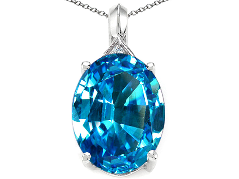 Tommaso Design Oval 12x10mm Genuine Blue Topaz Pendant Necklace