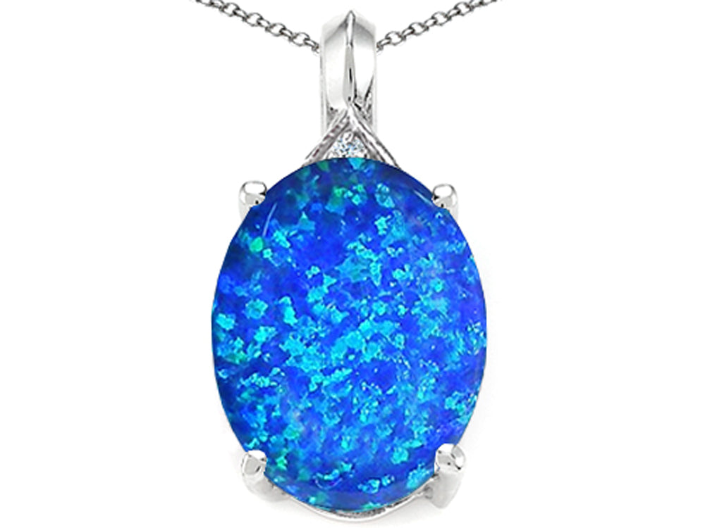 Tommaso Design Oval 12x10mm Simulated Blue Opal Pendant Necklace