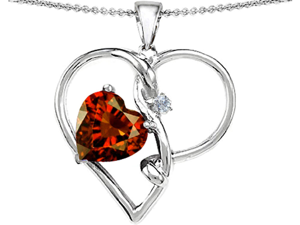Star K Large 10mm Heart Shaped Simulated Garnet Knotted Heart Pendant Necklace