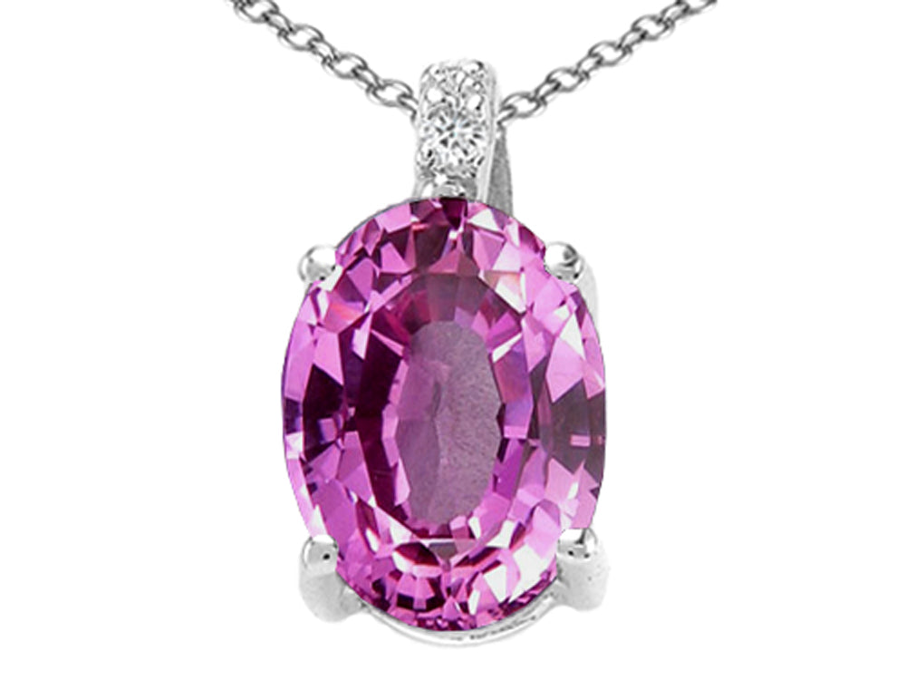 Tommaso Design™ Oval Created Pink Sapphire Pendant Necklace