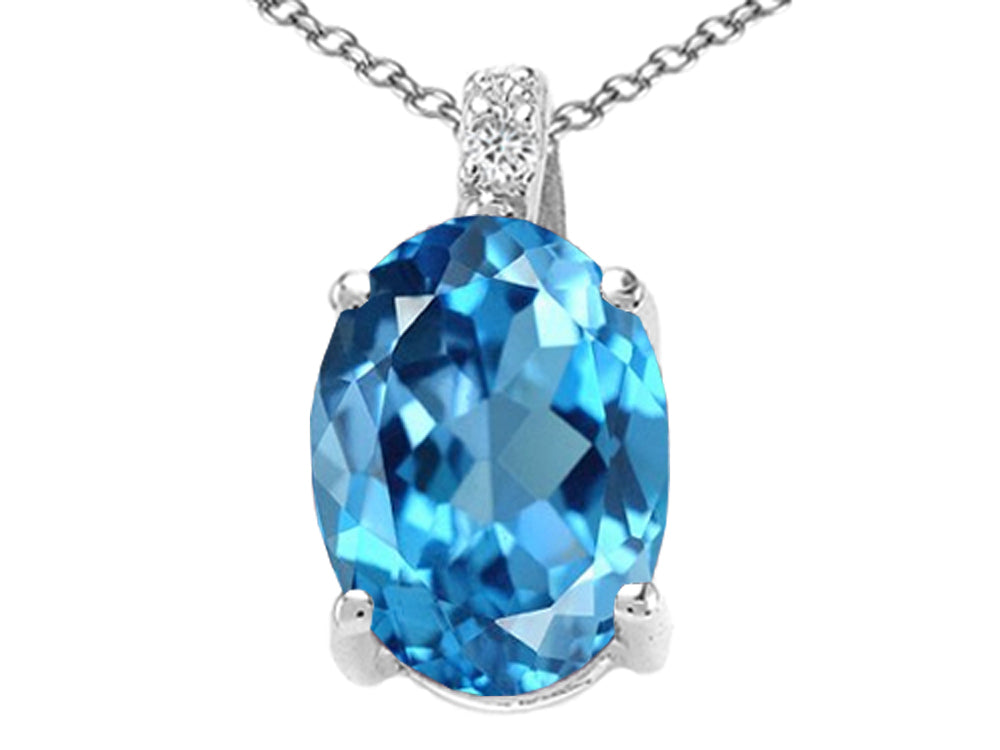 Tommaso Design Oval Genuine Blue Topaz Pendant Necklace