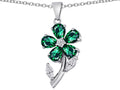 Star K Simulated Emerald Flower with Leaves Pendant Necklace