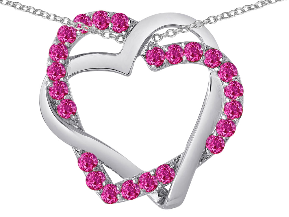 Star K Created Pink Sapphire Intertwined Double Heart Love Pendant Necklace