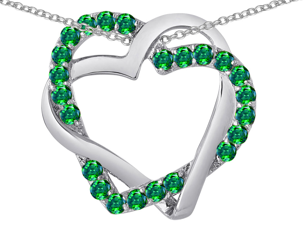 Star K Simulated Emerald Intertwined Double Heart Love Pendant Necklace