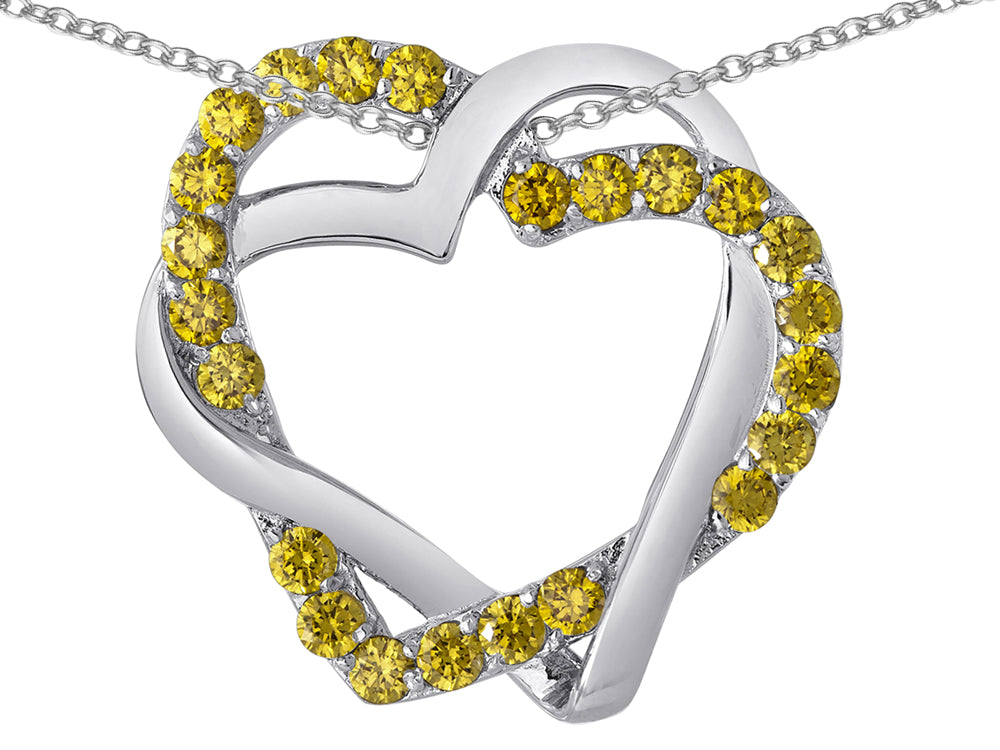 Star K Simulated Citrine Intertwined Double Heart Love Pendant Necklace