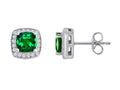 Star K Cushion-Cut Simulated Emerald Halo Earring Studs