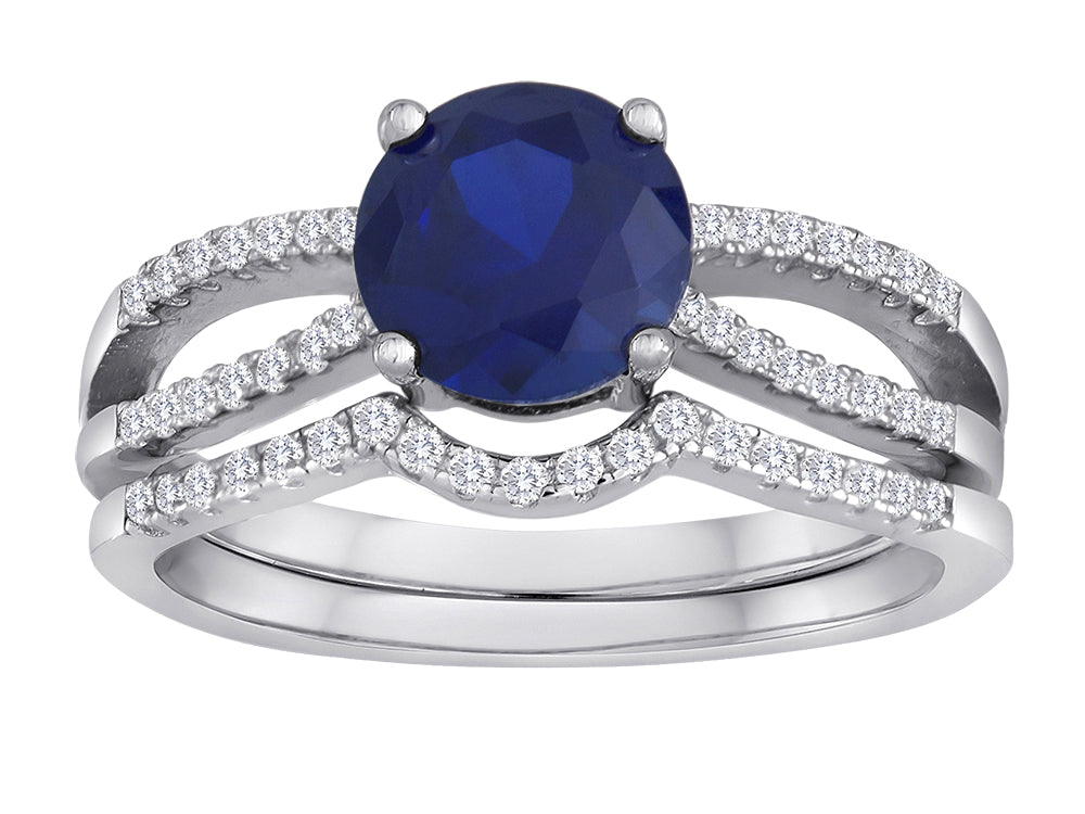 Star K Round 7mm Created Sapphire Wedding Set