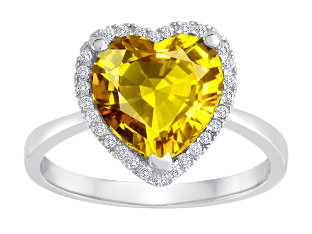 Star K Heart Shape Simulated Citrine Halo Ring