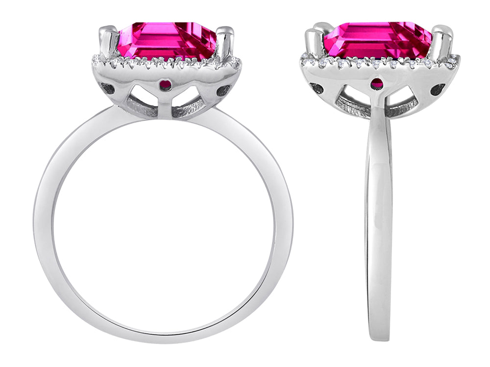 Star K Square Cut Created Pink Sapphire Halo Ring