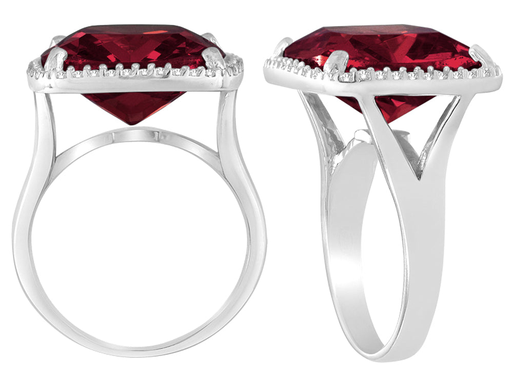 Star K Large Cushion-Cut Simulated Garnet Halo Ring