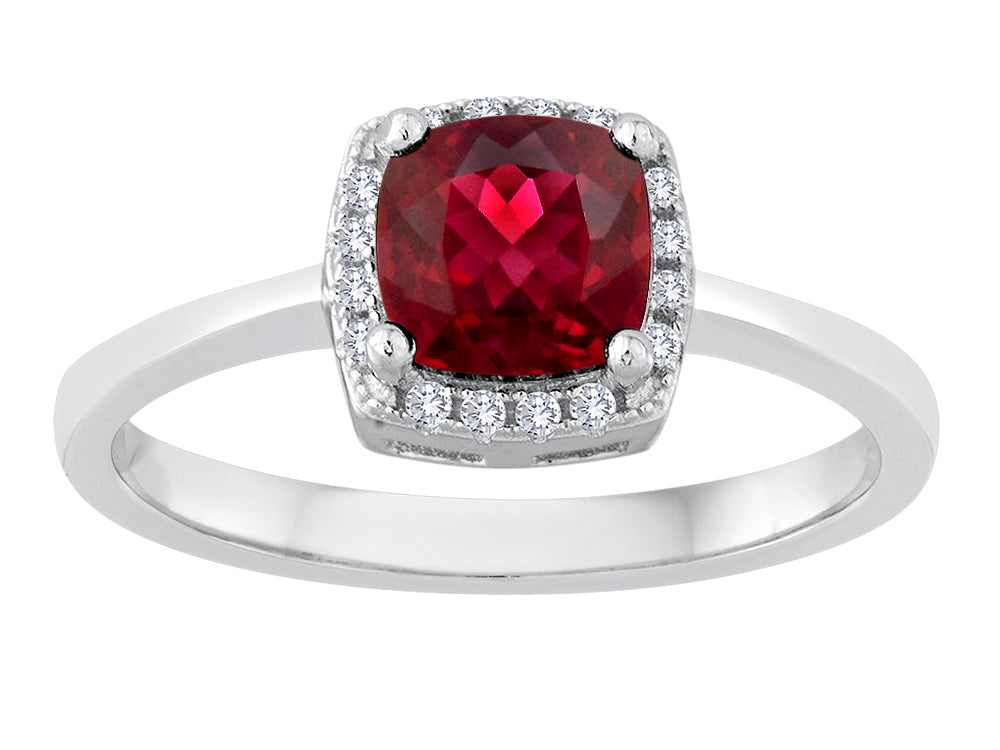 Star K Cushion-Cut Created Ruby Halo Ring