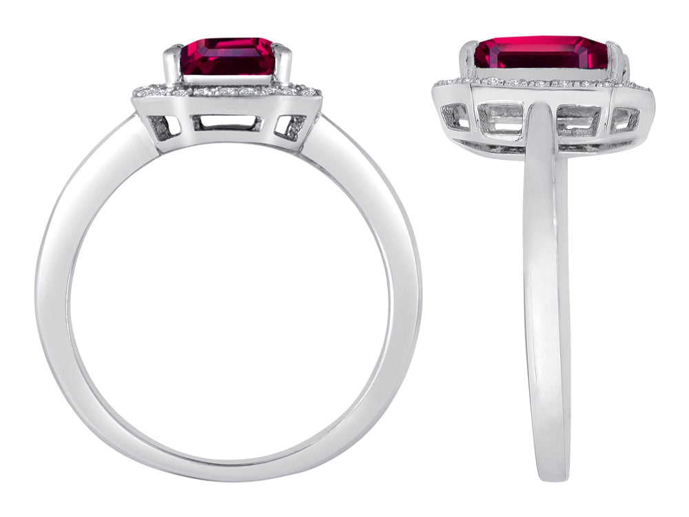 Star K Emerald Cut Created Ruby Halo Ring