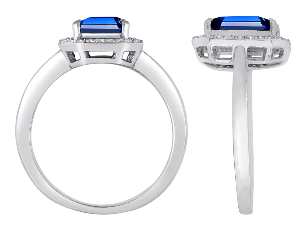 Star K Emerald Cut Created Sapphire Halo Ring