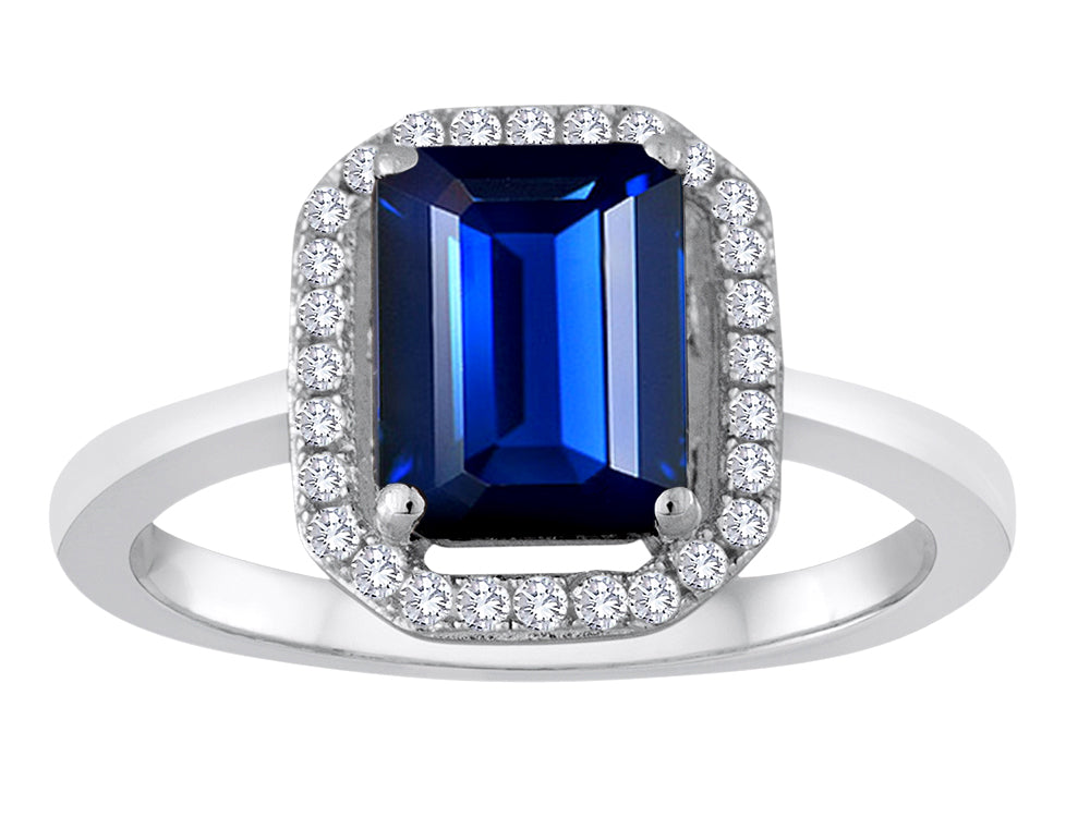 Star K Emerald Cut Created Sapphire Halo Ring