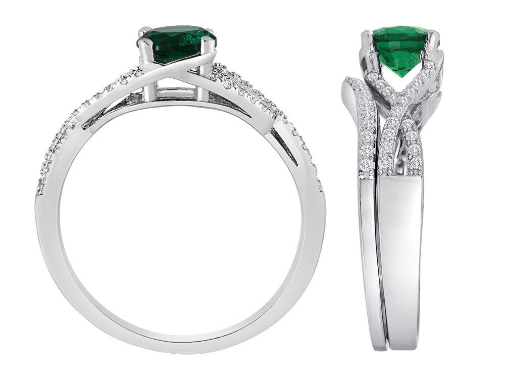 Star K Round Simulated Emerald Wedding Set