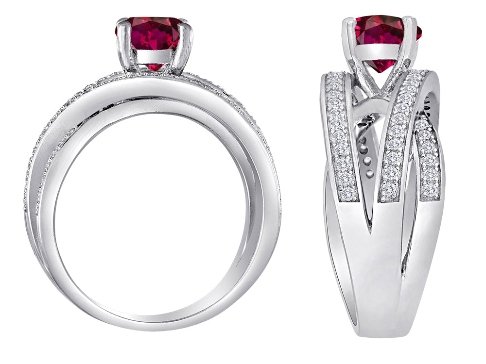 Star K Round Created Ruby Wedding Set