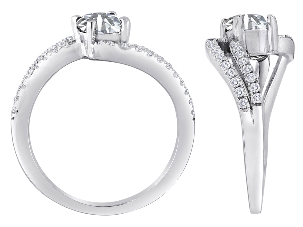 Star K Round White Topaz Bypass Wedding Ring