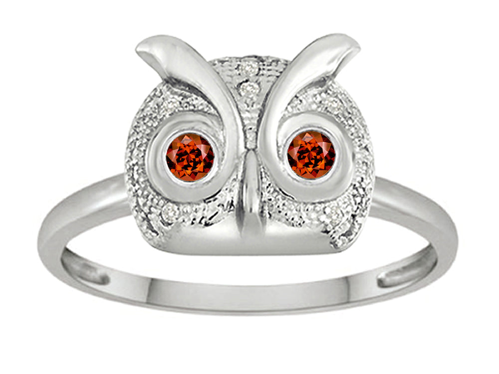 Star K Round Simulated Garnet Good Luck Owl Ring