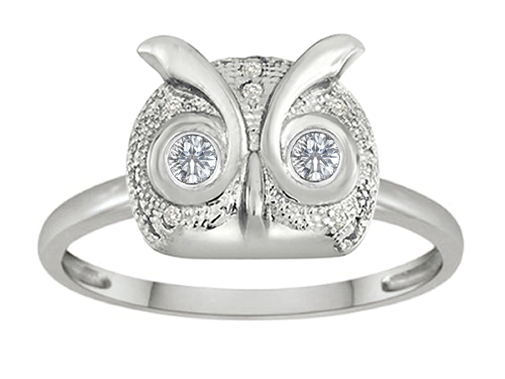 Star K Round White Topaz Good Luck Owl Ring