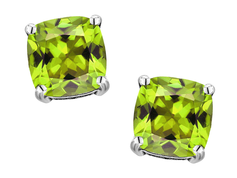 Original Star K 7mm Cushion-Cut Genuine Peridot Earrings Studs