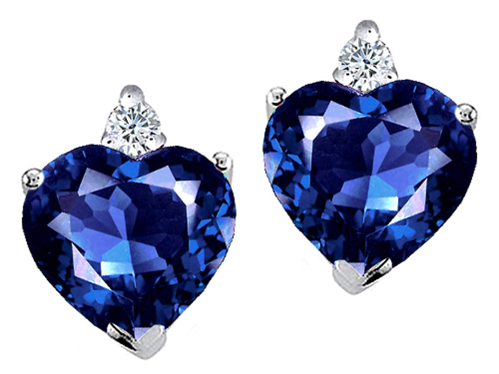Tommaso Design Heart Shape Created Blue Sapphire Earrings Studs