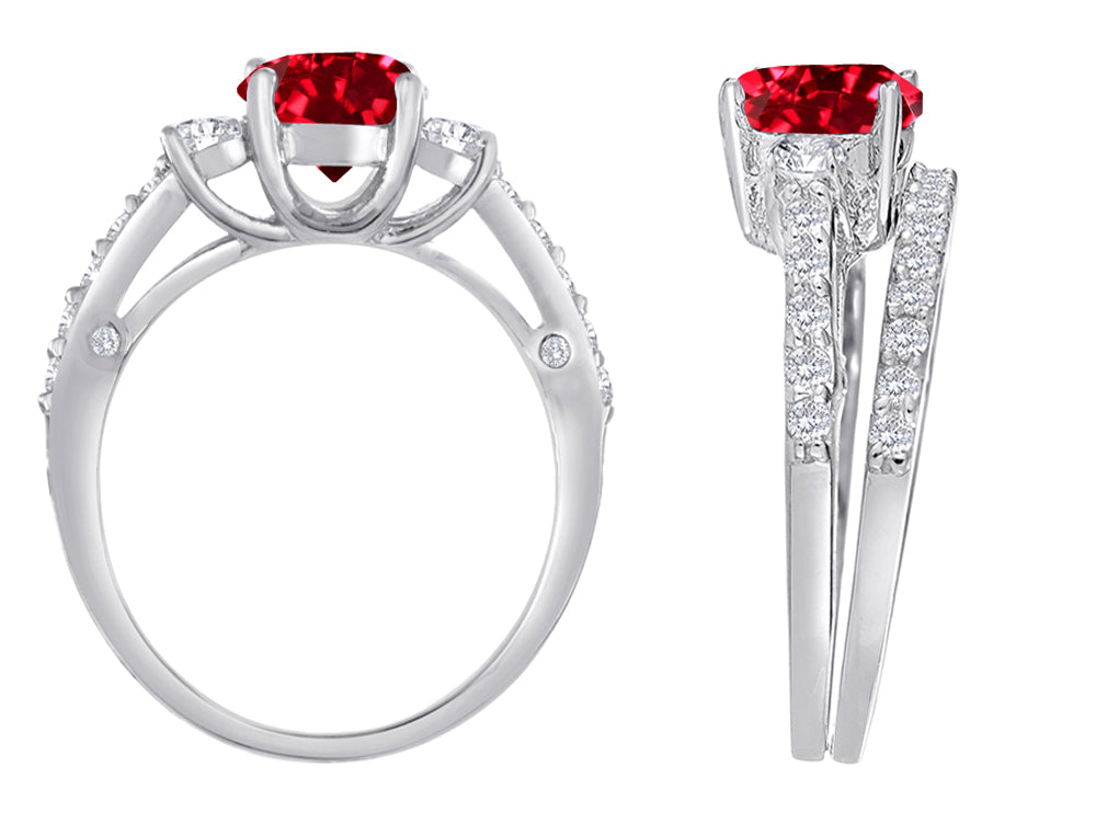 Star K Round Created Ruby Wedding Set