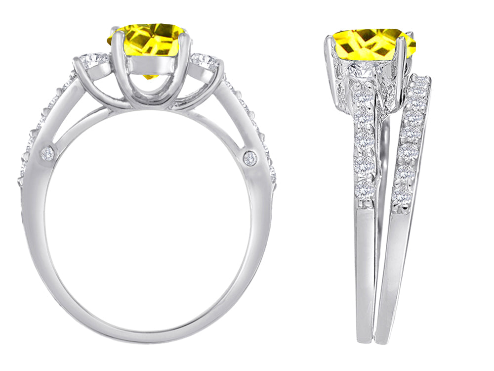Star K Round Simulated Citrine Wedding Set