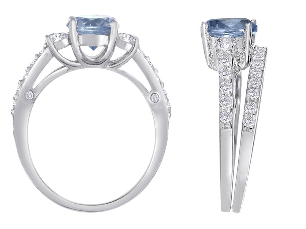 Star K Round Simulated Aquamarine Wedding Set