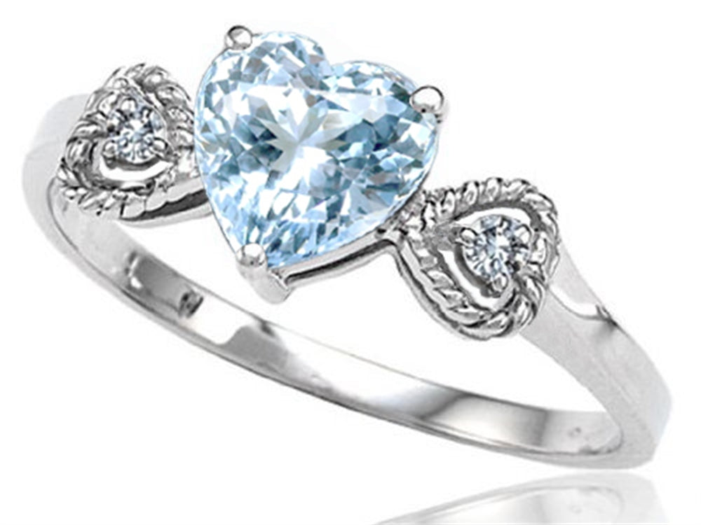 Tommaso Design Genuine Aquamarine Heart Shape Engagement Promise Ring
