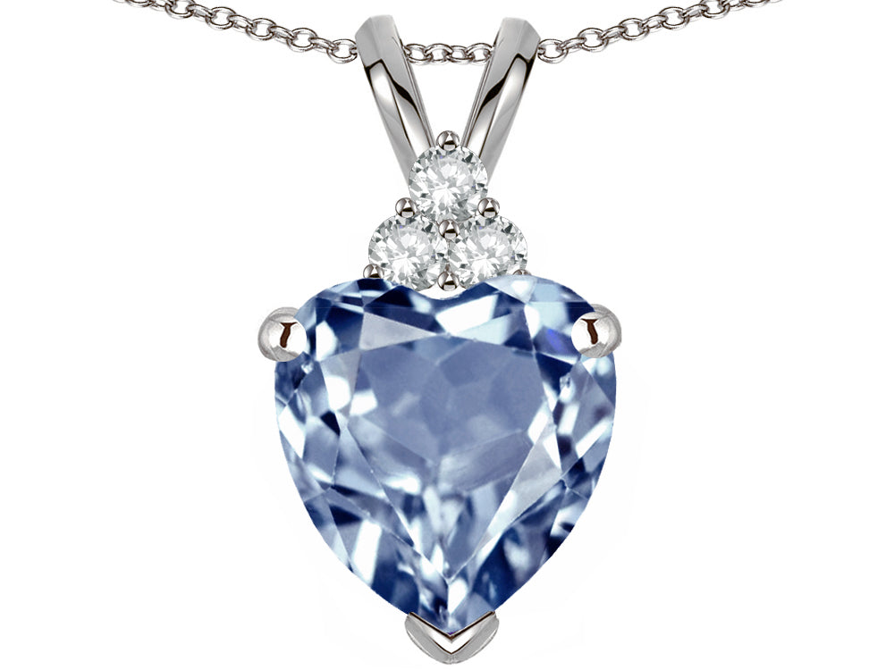 Tommaso Design Heart Shape 8mm Simulated Aquamarine Pendant Necklace