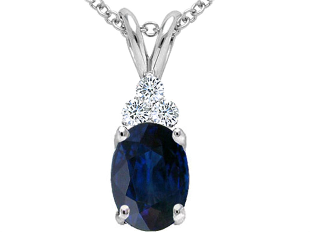 Tommaso Design Genuine Sapphire Oval 8x6mm s Pendant Necklace