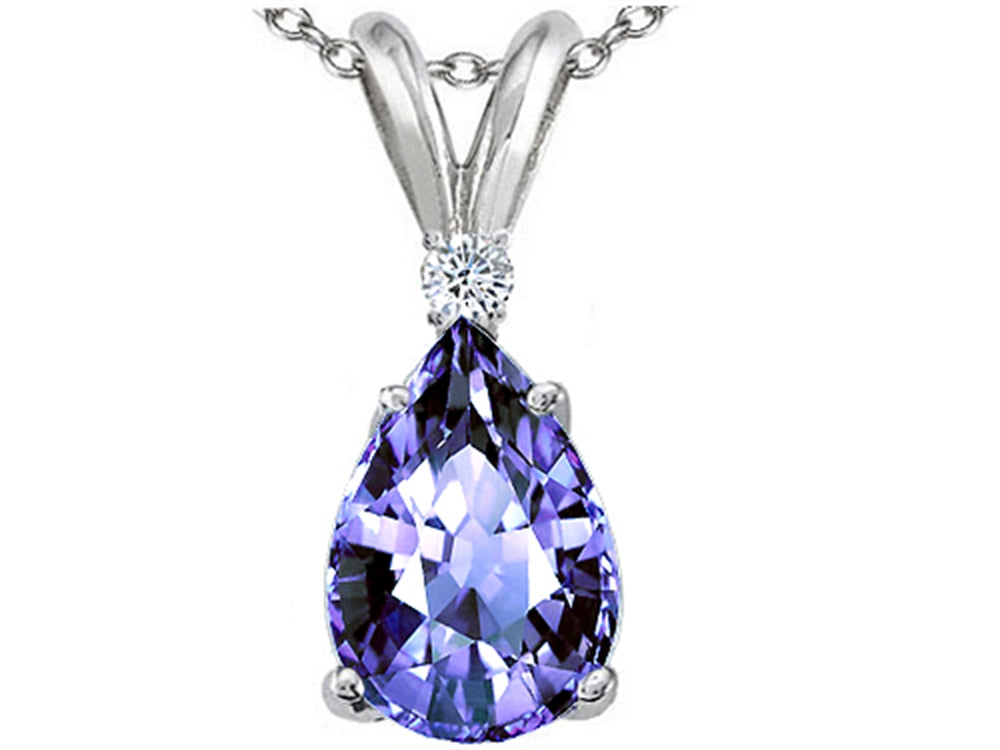 Tommaso Design Pear Shape Genuine Tanzanite and Diamond Pendant Necklace