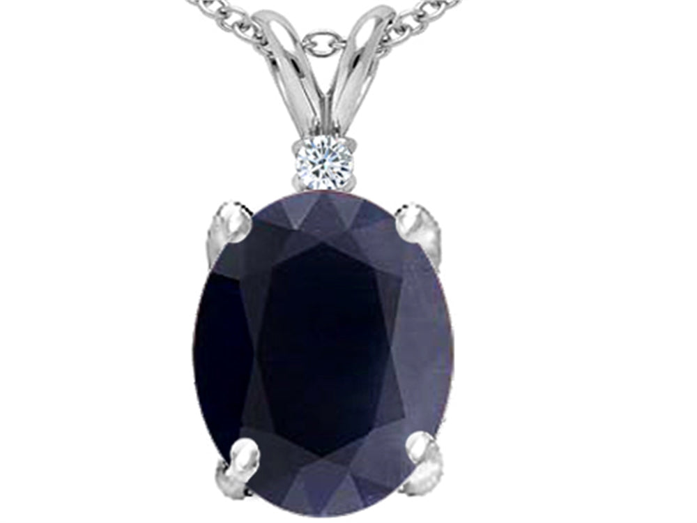 Tommaso Design Oval 12x10mm Genuine Black Sapphire Pendant Necklace