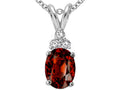 Tommaso Design Oval Genuine Garnet and Diamond Pendant Necklace