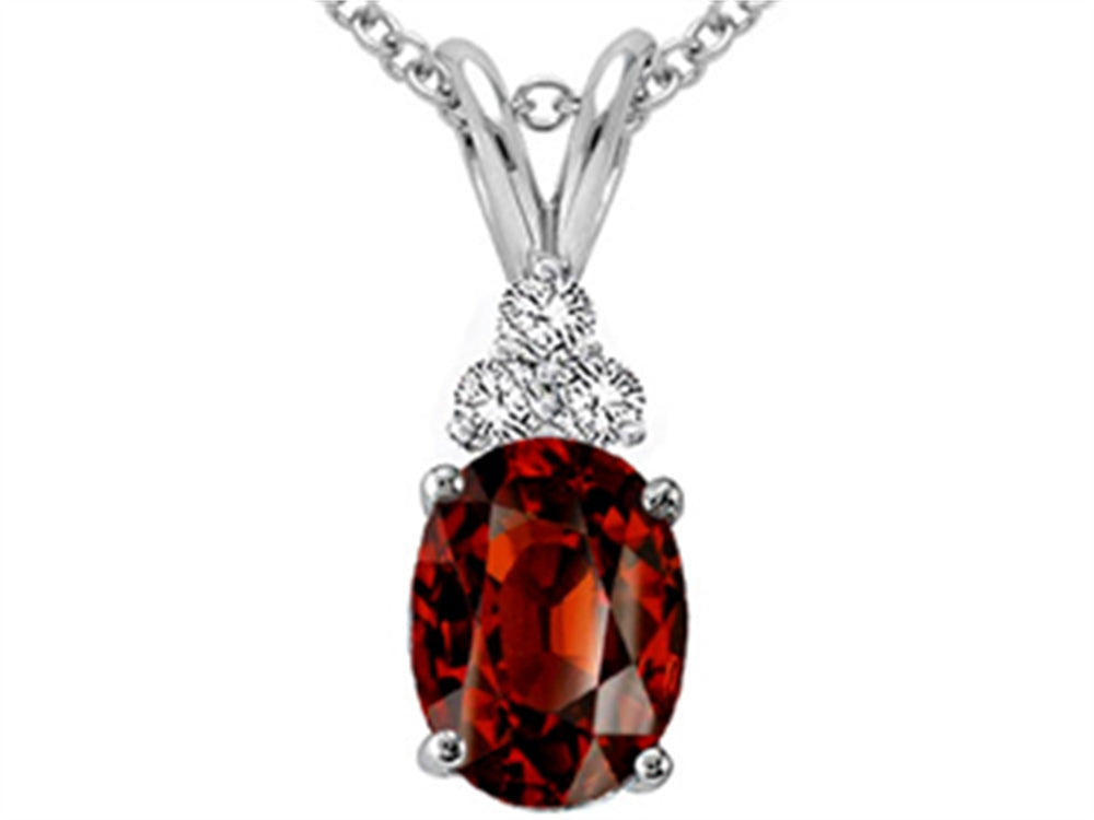Tommaso Design Oval Genuine Garnet and Diamond Pendant Necklace