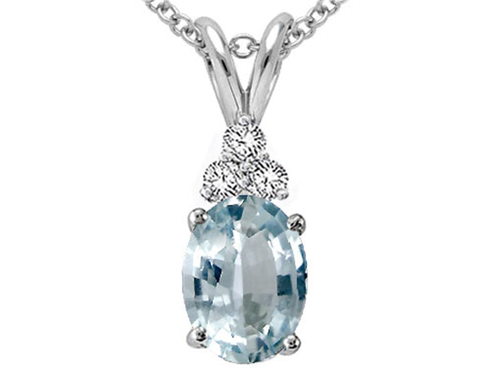 Tommaso Design Oval 8x6m Genuine Aquamarine Pendant Necklace