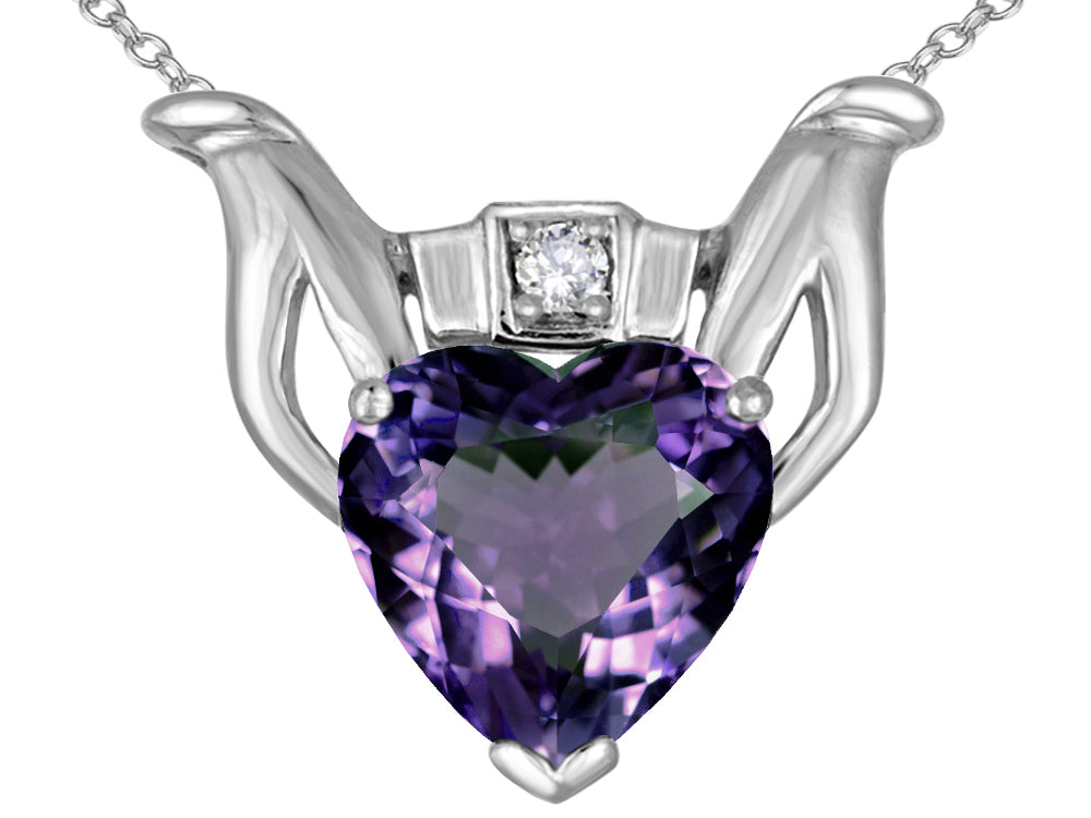 Star K Claddagh Love Pendant Necklace With 8mm Heart Simulated Alexandrite