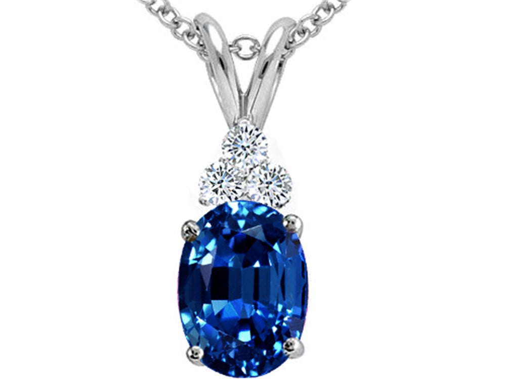 Tommaso Design Oval Created Blue Sapphire and Diamond Pendant Necklace