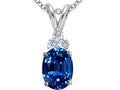 Tommaso Design Oval Created Blue Sapphire and Diamond Pendant Necklace