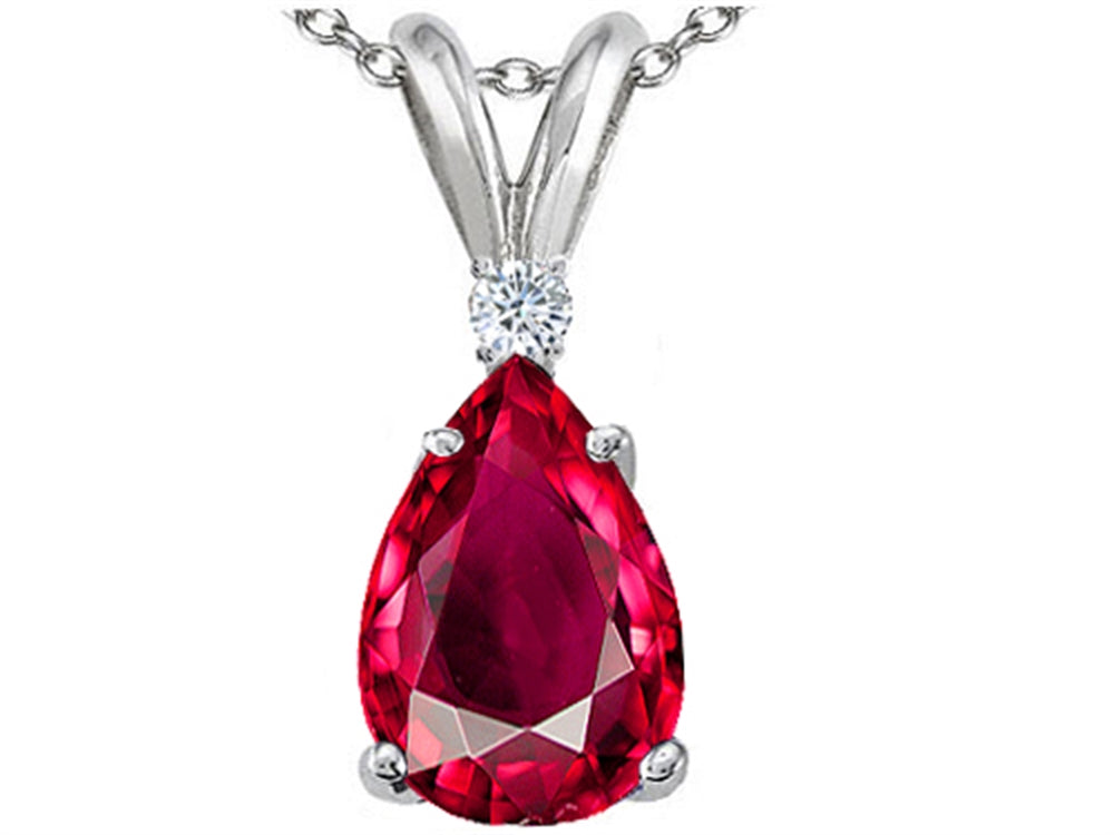 Tommaso Design Pear Shape 8x6mm Created Ruby Pendant Necklace