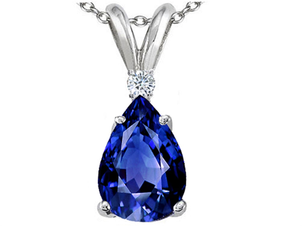 Tommaso Design Pear Shape 8x6mm Created Blue Sapphire Pendant Necklace