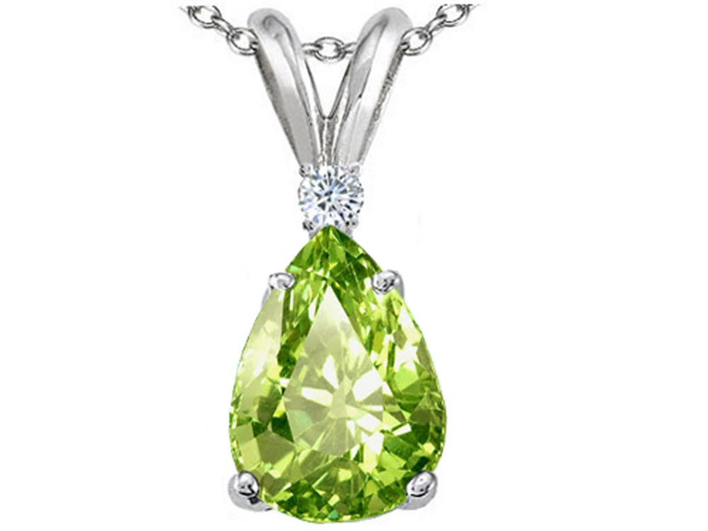 Tommaso Design Pear Shape 8x6mm Genuine Peridot Pendant Necklace