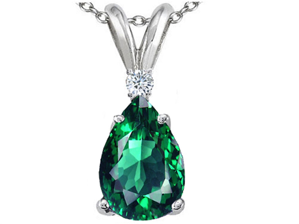 Tommaso Design Pear Shape 8x6mm Simulated Emerald Pendant Necklace