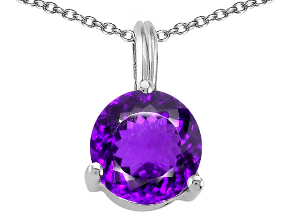 Tommaso Design Round 7mm Genuine Amethyst Pendant Necklace