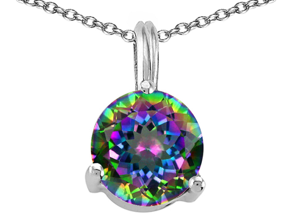 Tommaso Design Round 7mm Rainbow Mystic Topaz Pendant Necklace
