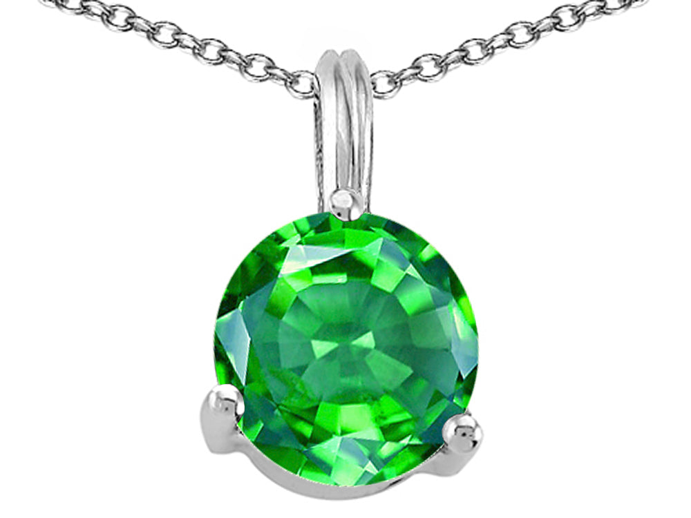 Tommaso Design Round 7mm Simulated Emerald Pendant Necklace